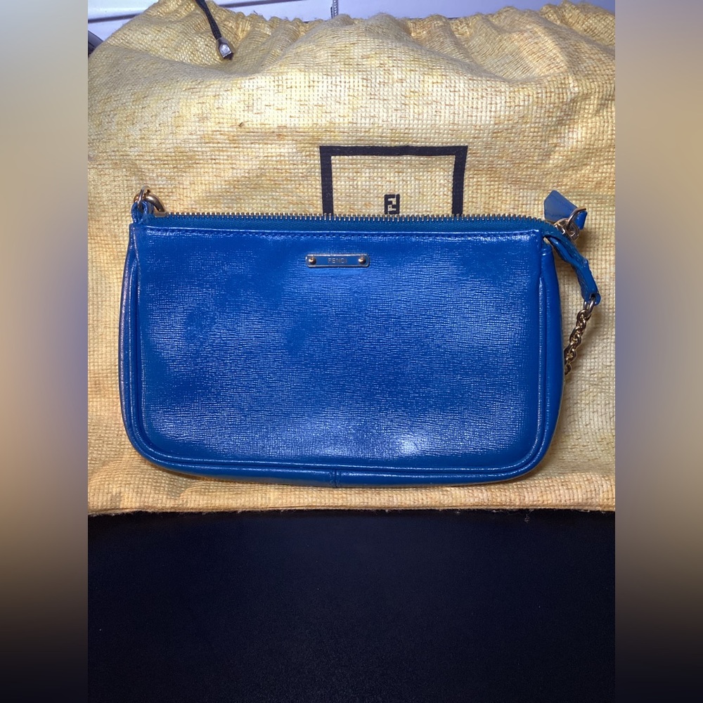 Authentic Blue Fendi Baguette With Original Gold Chain Strap (COA) - Picture 3 of 9